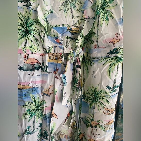 Zara Mini Dress Womens Sz S Multicolor Wrap Boho Vacation Tropical Short Sleeve - Picture 3 of 11